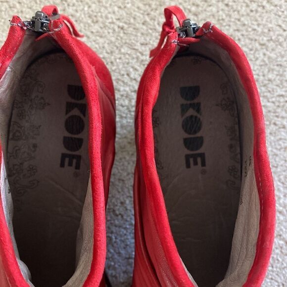 Dkode Red Leather & Suede Gorgeous Ankle Booties Block Heel Women’s Size EU 41 - Picture 11 of 13